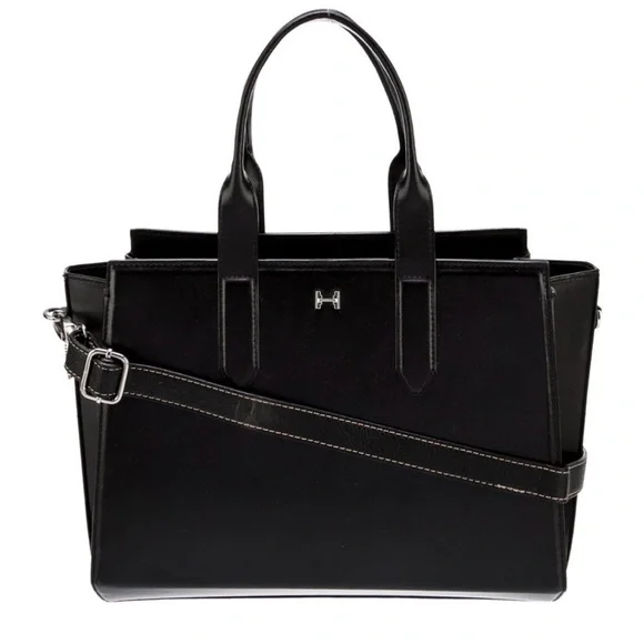 Halston Heritage Black Structured Leather Tote - Picture 6 of 7